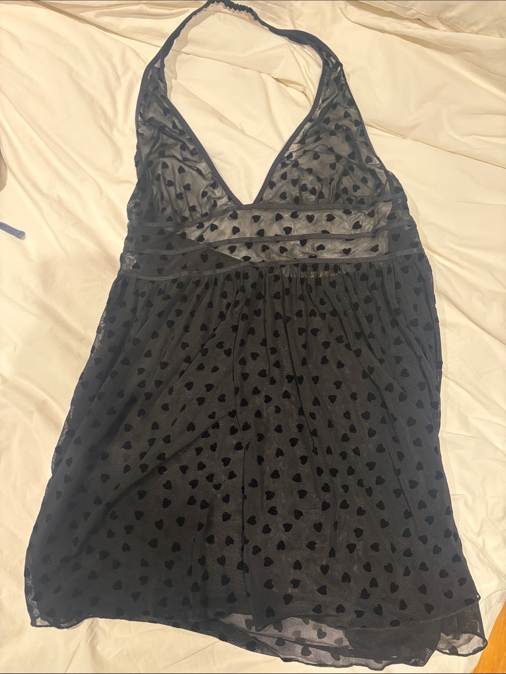 Sheer Black Heart-Print Halter Chemise
